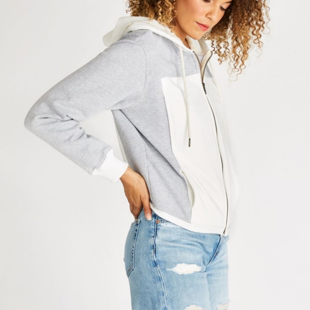 ETICA Jenna Zip Hoodie Heather Grey and White XS NWT
